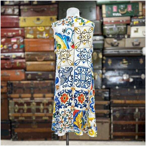 Dolce & Gabbana Majolica Print A-Line Silk Dress Womens Size EU 46 US 10 White - Picture 9 of 15